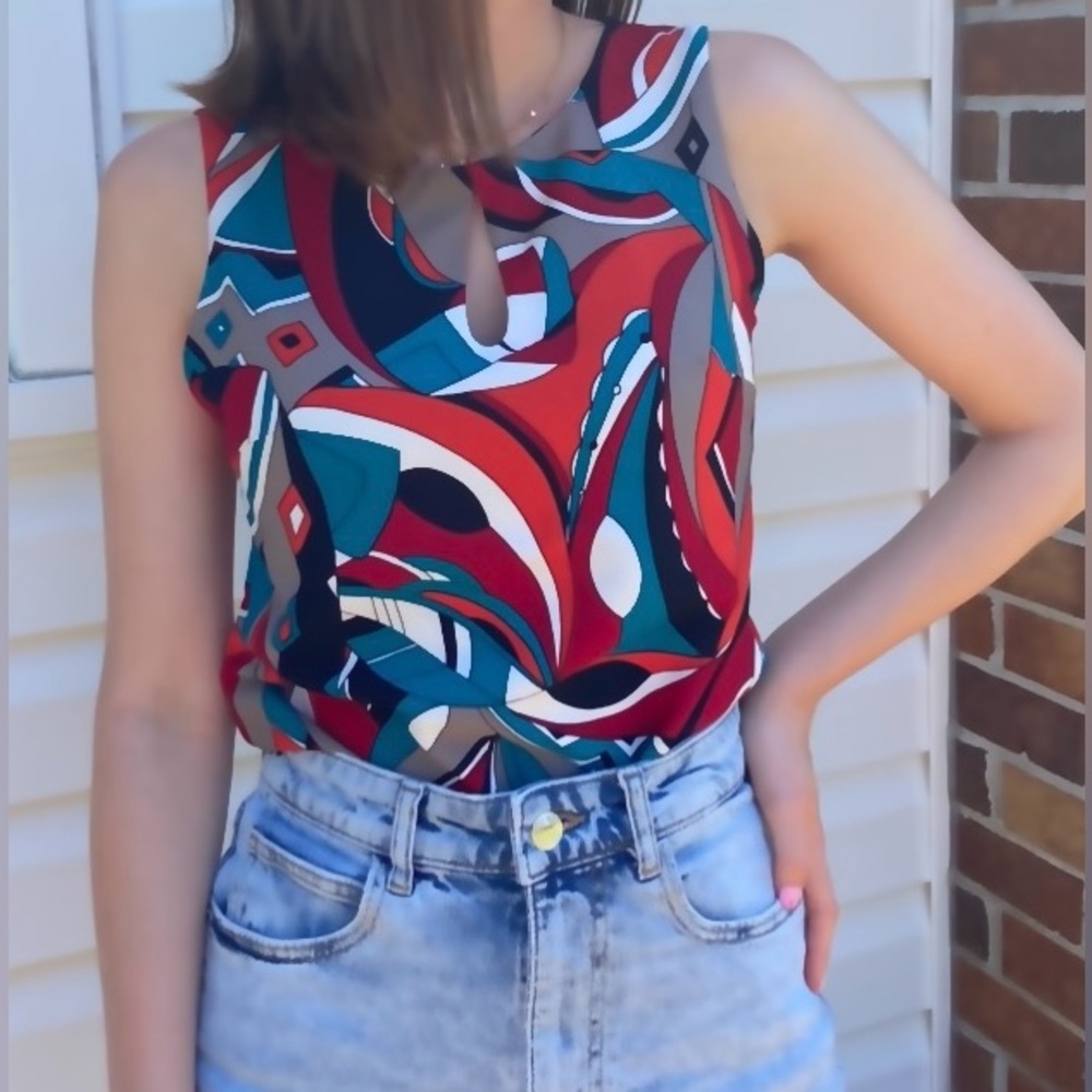 BANANA REPUBLIC - Pattern sleeveless blouse keyhole neckline petite size xxs